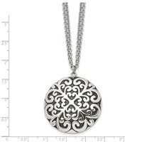 Chisel Stainless Steel Antiqued and Polished Circle Pendant on an Multi-Strand Cable Chain Necklace, 18" view 3
