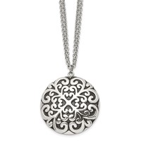 Chisel Stainless Steel Antiqued and Polished Circle Pendant on an Multi-Strand Cable Chain Necklace, 18" view 1