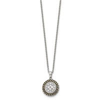 Chisel Stainless Steel Antiqued and Polished Yellow IP-plated Necklace with CZ Circle Pendant on an Cable Chain, 18" view 3