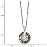 Chisel Stainless Steel Antiqued and Polished Yellow IP-plated Necklace with CZ Circle Pendant on an Cable Chain, 18" view 5