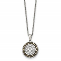Chisel Stainless Steel Antiqued and Polished Yellow IP-plated Necklace with CZ Circle Pendant on an Cable Chain, 18" view 1