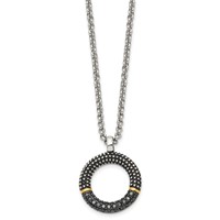 Stainless Steel Antiqued & Polished Yellow IP Necklace with Black CZ, 18" view 3