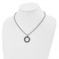 Stainless Steel Antiqued & Polished Yellow IP Necklace with Black CZ, 18" view 4