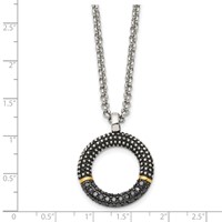 Stainless Steel Antiqued & Polished Yellow IP Necklace with Black CZ, 18" view 5