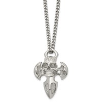 Chisel Stainless Steel Polished Cross Necklace with Skull Pendant on a Curb Chain, 24" view 3