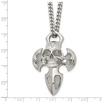 Chisel Stainless Steel Polished Cross Necklace with Skull Pendant on a Curb Chain, 24" view 5