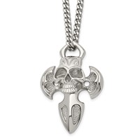 Chisel Stainless Steel Polished Cross Necklace with Skull Pendant on a Curb Chain, 24" view 1
