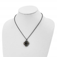 Stainless Steel Antiqued & Polished Yellow IP Necklace with Blue Glass, 18" view 4