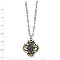 Stainless Steel Antiqued & Polished Yellow IP Necklace with Blue Glass, 18" view 3