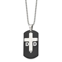 Chisel Stainless Steel Polished Black IP-plated Necklace with CZ Dad Dog Tag and Cross Pendant on a Ball Chain, 22" view 3