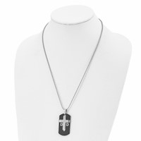 Chisel Stainless Steel Polished Black IP-plated Necklace with CZ Dad Dog Tag and Cross Pendant on a Ball Chain, 22" view 4