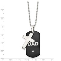 Chisel Stainless Steel Polished Black IP-plated Necklace with CZ Dad Dog Tag and Cross Pendant on a Ball Chain, 22" view 5