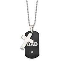 Chisel Stainless Steel Polished Black IP-plated Necklace with CZ Dad Dog Tag and Cross Pendant on a Ball Chain, 22" view 1