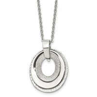 Stainless Steel Polished & Textured Three Piece Moveable Ovals Necklace view 1