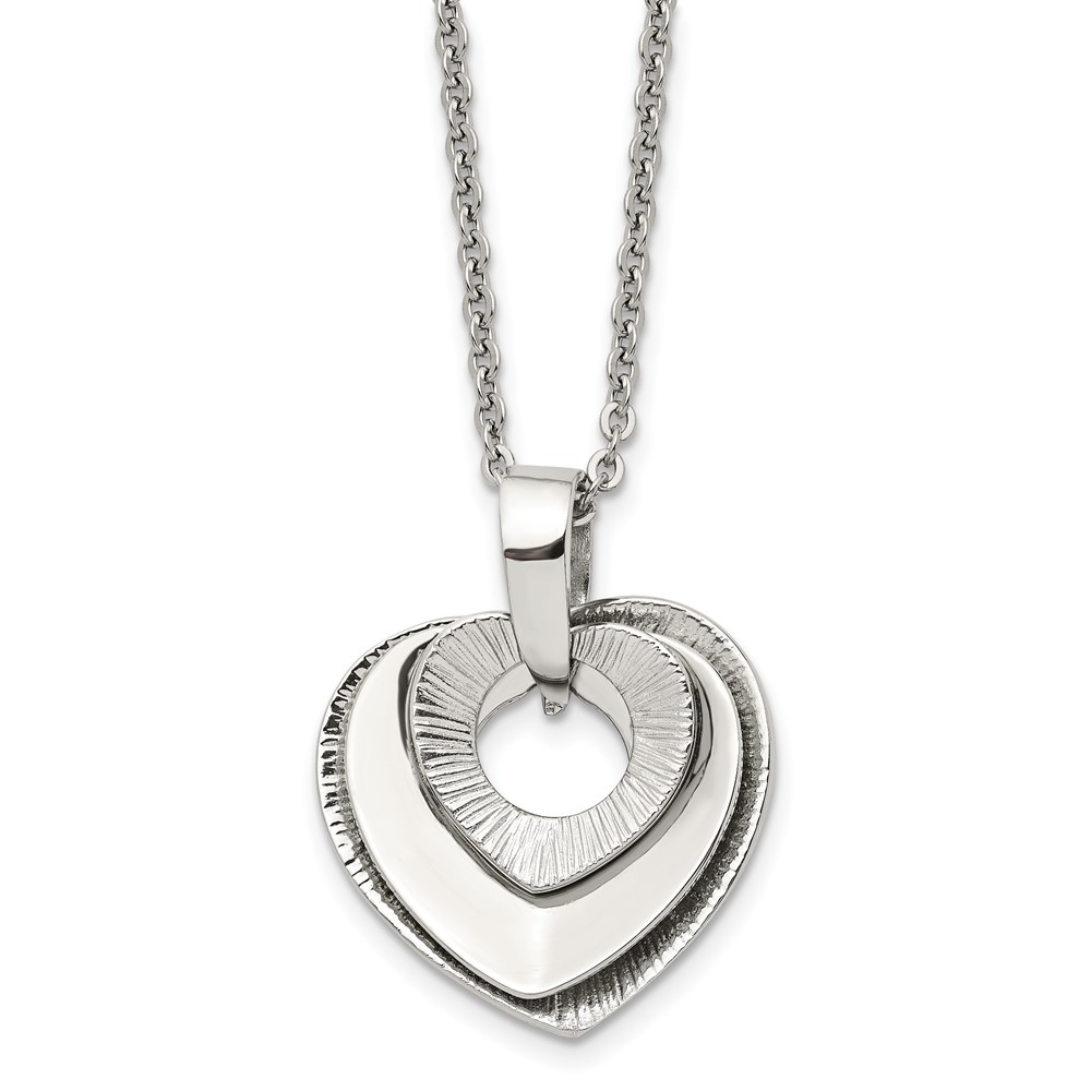 Stainless Steel Polished Three Piece Heart 20in Necklace