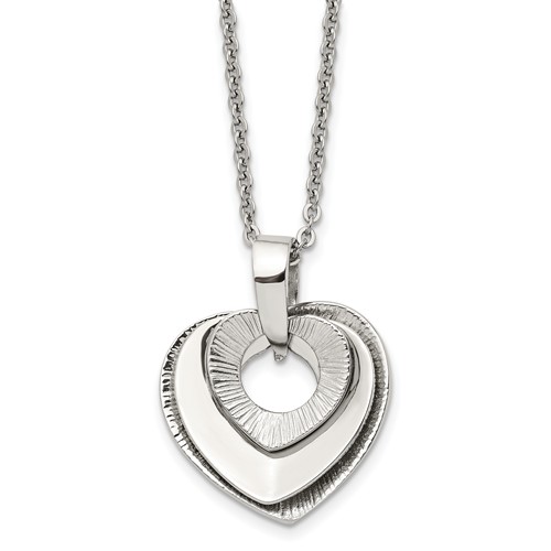 Chisel Stainless Steel Polished Three Piece Moveable Heart Pendant on a Cable Chain Necklace, 20"
