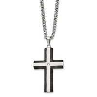Chisel Stainless Steel Brushed and Polished Black IP-plated Edges Necklace with CZ Cross Pendant on a Curb Chain, 22" view 3