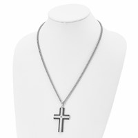 Chisel Stainless Steel Brushed and Polished Black IP-plated Edges Necklace with CZ Cross Pendant on a Curb Chain, 22" view 4
