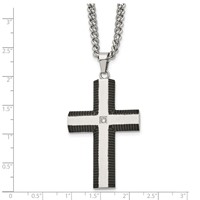 Chisel Stainless Steel Brushed and Polished Black IP-plated Edges Necklace with CZ Cross Pendant on a Curb Chain, 22" view 5