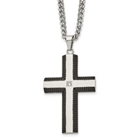 Chisel Stainless Steel Brushed and Polished Black IP-plated Edges Necklace with CZ Cross Pendant on a Curb Chain, 22" view 1