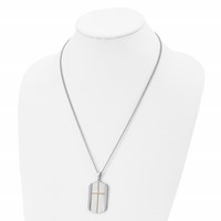 Chisel Stainless Steel Brushed and Polished Yellow IP-plated Cross Dog Tag on a Curb Chain Necklace, 22" view 4