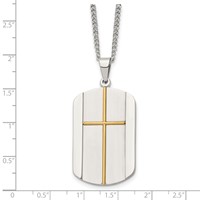 Chisel Stainless Steel Brushed and Polished Yellow IP-plated Cross Dog Tag on a Curb Chain Necklace, 22" view 5