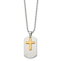 Chisel Stainless Steel Brushed and Polished Yellow IP-plated 2 Piece Cross Dog Tag on a Ball Chain Necklace, 22" view 3