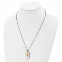 Chisel Stainless Steel Brushed and Polished Yellow IP-plated 2 Piece Cross Dog Tag on a Ball Chain Necklace, 22" view 4