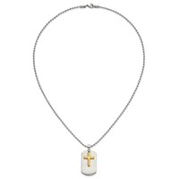Chisel Stainless Steel Brushed and Polished Yellow IP-plated 2 Piece Cross Dog Tag on a Ball Chain Necklace, 22" view 5