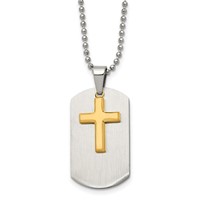 Chisel Stainless Steel Brushed and Polished Yellow IP-plated 2 Piece Cross Dog Tag on a Ball Chain Necklace, 22" view 1