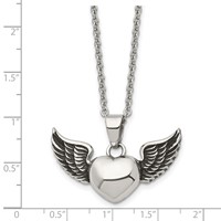 Chisel Stainless Steel Antiqued and Polished Heart Necklace with Wings Pendant on an Cable Chain, 18" view 3