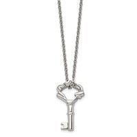 Stainless Steel Polished Fancy Key Necklace, 18" view 3