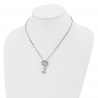 Stainless Steel Polished Fancy Key Necklace, 18" view 4