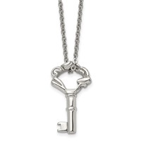 Stainless Steel Polished Fancy Key Necklace, 18" view 1