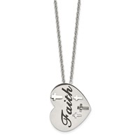 Chisel Stainless Steel Polished and Enameled Faith Heart Necklace with Cross Cut Out Pendnat on a Cable Chain, 20" view 3