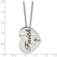 Chisel Stainless Steel Polished and Enameled Faith Heart Necklace with Cross Cut Out Pendnat on a Cable Chain, 20" view 5