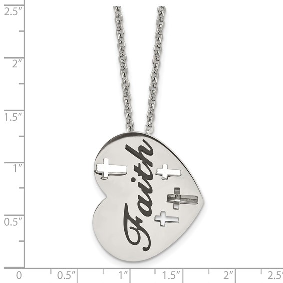 Chisel Stainless Steel Polished and Enameled FAITH Heart with Cross Cut out Pendnat on a 20 inch Cable Chain Necklace