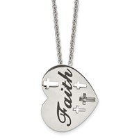Chisel Stainless Steel Polished and Enameled Faith Heart Necklace with Cross Cut Out Pendnat on a Cable Chain, 20" view 1