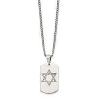 Chisel Stainless Steel Polished Necklace with CZ Star of David Dog Tag on a Curb Chain, 22" view 3