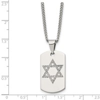 Chisel Stainless Steel Polished Necklace with CZ Star of David Dog Tag on a Curb Chain, 22" view 5