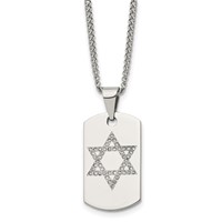 Chisel Stainless Steel Polished Necklace with CZ Star of David Dog Tag on a Curb Chain, 22" view 1