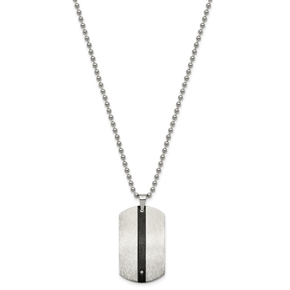 Chisel Stainless Steel Polished Black IP-plated with CZ Eagle Reversible Dog Tag on a 22 inch Ball Chain Necklace