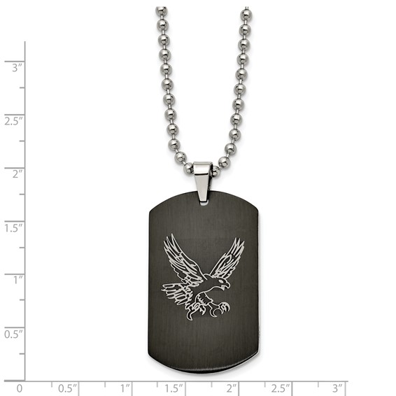 Chisel Stainless Steel Polished Black IP-plated with CZ Eagle Reversible Dog Tag on a 22 inch Ball Chain Necklace