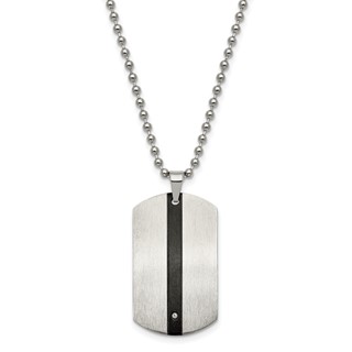 Chisel Stainless Steel Polished Black IP-plated with CZ Eagle Reversible Dog Tag on a 22 inch Ball Chain Necklace