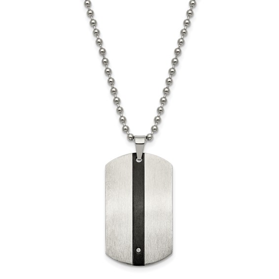 Chisel Stainless Steel Polished Black IP-plated with CZ Eagle Reversible Dog Tag on a 22 inch Ball Chain Necklace