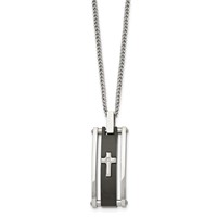 Chisel Stainless Steel Polished Black IP-plated Necklace with CZ Cross Pendant on a Curb Chain, 22" view 3