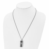 Chisel Stainless Steel Polished Black IP-plated Necklace with CZ Cross Pendant on a Curb Chain, 22" view 4