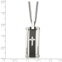 Chisel Stainless Steel Polished Black IP-plated Necklace with CZ Cross Pendant on a Curb Chain, 22" view 5