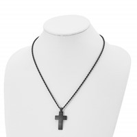 Chisel Stainless Steel Brushed Black IP-plated Cross Pendant on a Rope Chain Necklace, 20" view 4