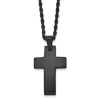 Chisel Stainless Steel Brushed Black IP-plated Cross Pendant on a Rope Chain Necklace, 20" view 1